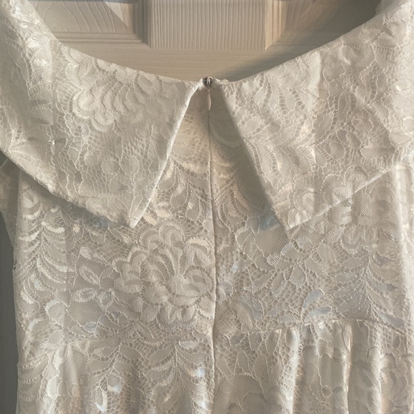 Jasambac white lace off the shoulder dress asymmetrical hem Size S - Picture 7 of 7